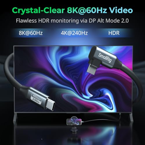 SMALLRIG USB4 40Gbps USB-C Cable, 240W Fast Charging & 8K@60Hz Video & 40Gbps Data Transfer, 60cm/23.6in Straight to Angled Connectors with Cable Tie, for MacBook for iPad Pro for iPhone - 5076 - size: 23.6 in (60 cm), style: Straight to Angled