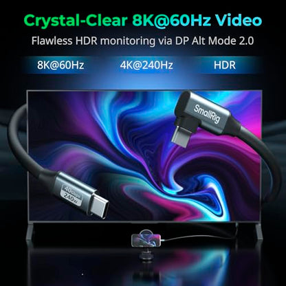 SMALLRIG USB4 40Gbps USB-C Cable, 240W Fast Charging & 8K@60Hz Video & 40Gbps Data Transfer, 60cm/23.6in Straight to Angled Connectors with Cable Tie, for MacBook for iPad Pro for iPhone - 5076 - size: 23.6 in (60 cm), style: Straight to Angled