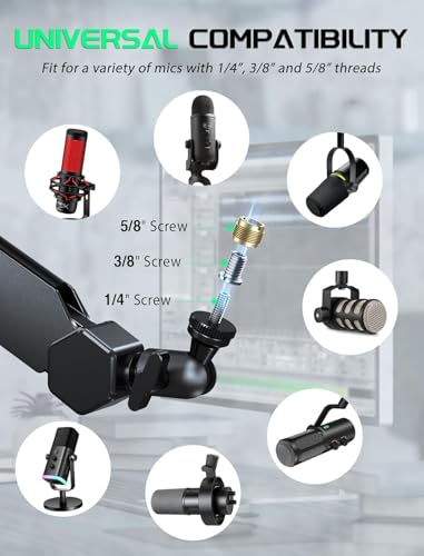 FIFINE Mic Boom Arm, Microphone Stand with Cable Management Channels, Extension Tube, Desk Clamp, Thread Adapter, Fully Adjustable Metal-Built Podcast Mic Arm for Streaming Gaming Recording-BM66T - size: BM66T Black（With Extension Tube)