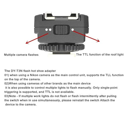 DY-T3N for Nikon Camera Flash Hot Shoe Adapter Mount Top-Mounted Expansion Accessory: Multi-Flash synchronous Shooting with Cable Converter A Set with 3 Wires (DY-T3N N03) - size: DY-T3N N03