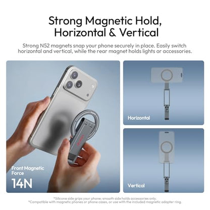 Ulanzi MA62 Magnetic Phone Tripod for MagSafe, Aluminum Pocket Tripod with Hidden Hook & 1/4" Screw Hole, Foldable Magnetic Phone Stand for iPhone 17/16/15/14 Pro Max, Travel & Vlog Daily Essentials