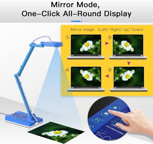 TreasLin USB Document Camera 15MP Document Camera for Teachers, Remote Learning, Classroom Presentations, Art Classes Online Teaching with Multi Angle Rotation Adjustment LED Light - size: 15MP blue