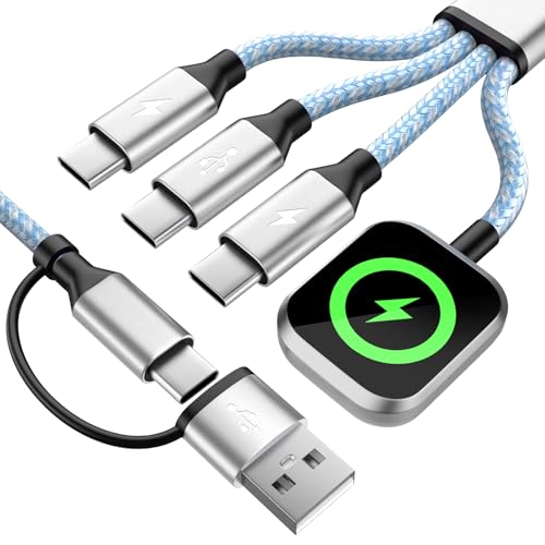 Travel Essentials Multi Charging Cable for iWatch Charger, 4in2 3XUSB C Cable Multiple Charger Cord, USBC Car CarPlay Cable Compatible with iWatch Ultra/11-1/iPhone 17-15/Galaxy S25-22, 5F Blue - color: Blue&White_1, size: 1PCS&5FT