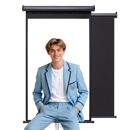 Retractable White Photography Backdrop Screen, 36 x 56 Inch Pull-Down PVC Photo Background, Auto-Lock Backdrop for Product Photography, Headshots, ID Photos & Live Streaming