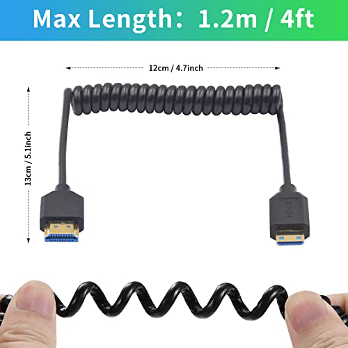 Duttek 48Gbps 8K Colied Mini HDMI to HDMI Cable 1FT- 4FT, Ultra Slim & Flexible Soft [8K@60Hz, 4K@240Hz 144Hz@120Hz] High Speed for Camera, Camcorder, Laptop, Tablet, Monitor, Raspberry Pi Zero - style: Mini hdmi to HDMI Male to Male