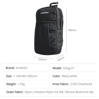 AMBITFUL Compact Sports Camera Bag, Shoulder Strap Storage Case, 3.94 x 1.57 x 7.09 inches, Compatible with Phones, Compact Cameras, Power Banks, Headphones, Black (Hang U1) (Black) - color: Black