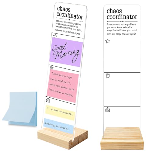 Monitor Memo Board with Removable Wooden Base Acrylic Portable Sticky Note Holder, Chaos Coordinator Acrylic Message Board Sign, Office Desk Desk Set Sticky Notes 100 Sheets - color: Chaos Coordin