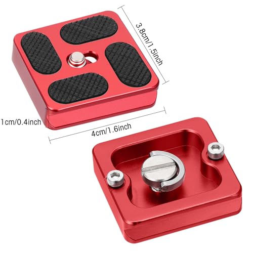 Frienda 2 Pieces Metal Quick Release Plate with 1/4''-20 Camera Screw Tripod Mount Plate Fits Standard for DSLR Camera Tripod Ball Head(Red,Pu40) - color: Red, style: PU40
