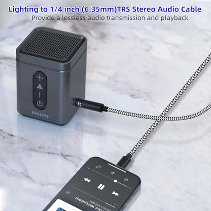 [MFi Certified] Lightn ing to 1/4 inch Audio TRS Stereo Cable, 3.3FT Light ning to 6.35mm inch Adapter, Compatible with i-Pad, i-Phone 14/13/12/Pro, for Amplifier,Speaker,Mixer[NOT for Recording] - size: 3.3FT
