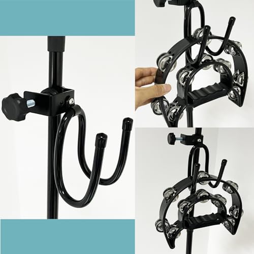 Pmsanzay Mic Microphone Stand Tambourine Hanger, Headphone Headset Holder Clip Stand, Easy to fit on Music or Microphone Stand for Tambourine, Cowbell, Headphones - Keep Tambourine Within Reach.