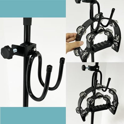 Pmsanzay Mic Microphone Stand Tambourine Hanger, Headphone Headset Holder Clip Stand, Easy to fit on Music or Microphone Stand for Tambourine, Cowbell, Headphones - Keep Tambourine Within Reach.