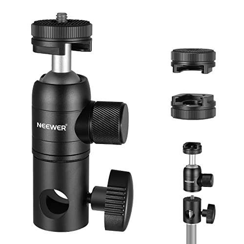 NEEWER Light Stand Mount Adapter with Cold Shoe and 1/4” Screw Mini Ball Head, Reversible Mounting Plate for Camera Monitor Ring Lights, Fits Flat Head/Boom arm/C Stands, Max. Load 22lb/10kg - style: ST-GM06