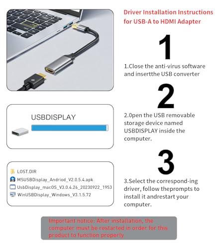 Reborn USB to HDMI Adapter, 1080P@60Hz for Macos Windows 7/8/10/11 | USB 3.0 Male to HDMI Female Audio & Video Converter Suitable for Laptop Desktop Monitor - Driver installation is required