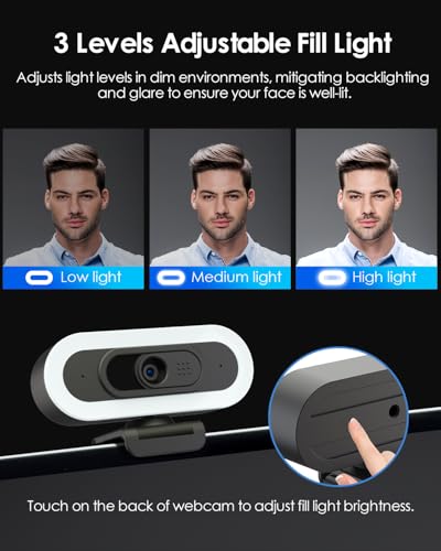 2K 50FPS Webcam for PC/Mac, Computer Camera with Fill RGB Lights, 2 Noise-Canceling Microphone, Autofocus and Tripod for Meeting, Live Streaming, Video Calls, Gaming, Works with Zoom, Skype, Teams - style: 2K/65°FOV