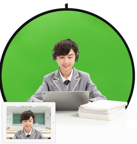 Portable Collapsible Webcam Backdrop with Package Bag, Background Green Screen, Wrinkle-Resistant Fabric, Attachable, Easy Setup, Perfect for Zoom, Webex, Teams, D44''