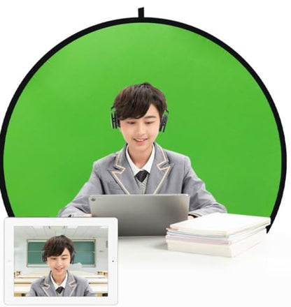 Portable Collapsible Webcam Backdrop with Package Bag, Background Green Screen, Wrinkle-Resistant Fabric, Attachable, Easy Setup, Perfect for Zoom, Webex, Teams, D44''