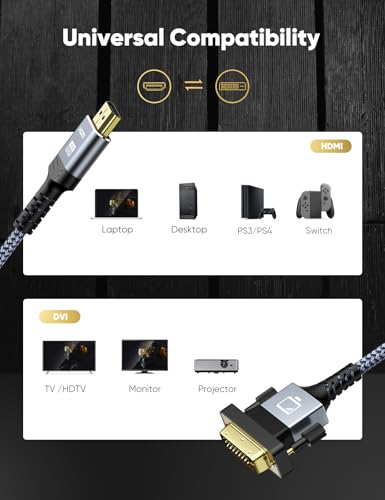 Capshi HDMI to DVI-D 24+1 Adapter Cable 3ft Bi-Directional | High-Speed 1080p for Televison & Monitor & Video Card & Graphics Card, Nylon Braid, Gold-Plated - size: 3 feet