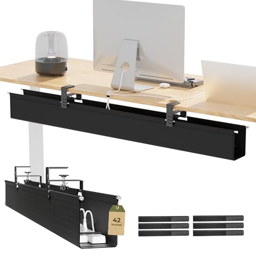 [Upgraded] 42" Under Desk Cable Management Tray, Orapoke Cable Management Under Desk No Drill, Large Fabric Cord Hider for Wire Organization, Cord Organizer Supports Up to 30lbs for Office, Home - size: Extra Large(42 inch)