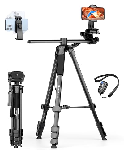 Nineigh 75" Phone Tripod Stand, Overhead Tripod for iPhone with Remote Phone Holder, Aluminum Travel Tripods for Video, Live Streaming & Vlogging, Compatible with iPhone Camera - size: 75 inch