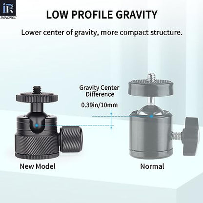 Mini Ball Head-INNOREL C19 Mount Tripod Head-CNC Metal Low Profile Ballhead 360° Pan 90° Tilt Tripods Mount with 3/8" to 1/4" Adapter Ballheads, Max Load 6.61 lb/3kg for Phone/DLSR Camera/Mini Holder