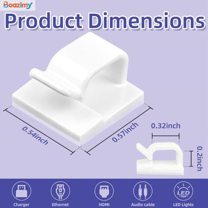 100PCS Adhesive Cable Clips, 0.55 Inch Small Wire Clips for Cable Management, Strong Cord Holders for Wall, Desk, Christmas Lights, TV & Ethernet Cables – White