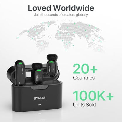 SYNCO Mini Wireless Microphone with AI Noise Cancellation for iPhone/Android, Plug-and-Play Magnetic Lavalier Mic with Lightning Receiver, 328 ft Range, 12H Battery for Video Recording & Vlogging