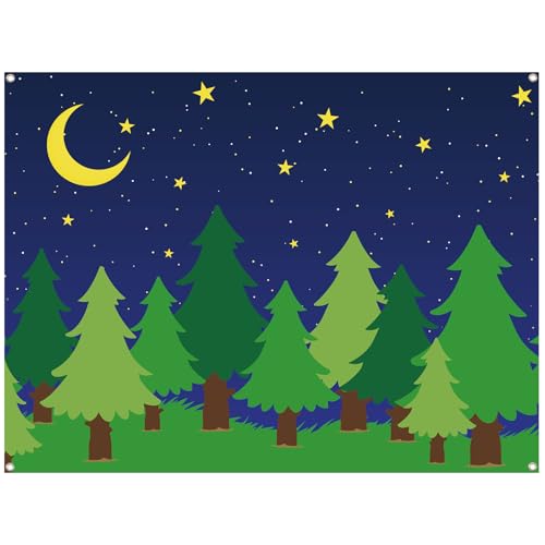 Teenyyou 6 x 8 ft Enchanted Forest Camping Backdrop Scene Camping Background Supplies Forest Night Scene Photography Background for Theme Party Photo Banner Decoration - size: 6 x 8 ft