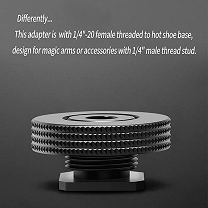 1/4" Female to Hot Shoe Adapter - 2 Packs, Hot Shoe Mount Adapter with 1/4" Male Screw Adapter for Magic Arm, Monitor, Video Light