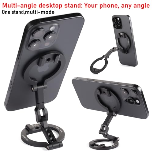 Double Sided Magnetic MagSafe Phone Holder | 360° Adjustable Phone Stand with Cold Shoe & 1/4 Thread Screw, Metal-Attachable Mount for iPhone MagSafe Series, Ideal for Vlog, Selfie & Live Broadcast