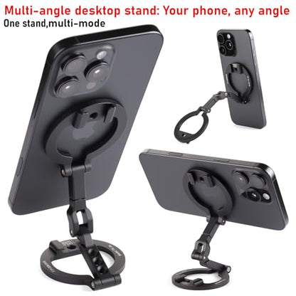 Double Sided Magnetic MagSafe Phone Holder | 360° Adjustable Phone Stand with Cold Shoe & 1/4 Thread Screw, Metal-Attachable Mount for iPhone MagSafe Series, Ideal for Vlog, Selfie & Live Broadcast