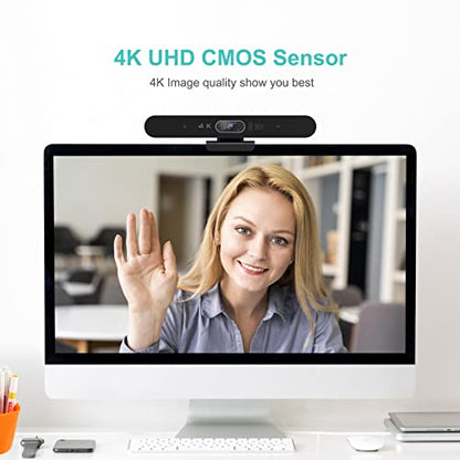 4K Pro Audio and Video Conference Room Camera with Remote Control for Windows TV, AI-Powered HD Webcam with Microphone & Speaker for Desktop Computer/PC/Monitor/Laptop/Teams/Zoom/Skype - color: Black