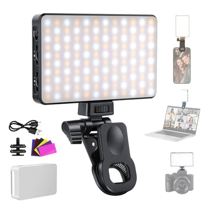 NEEWER Basics LED Selfie Phone Light, Rechargeable 2500-9000K Clip On Fill Light, Color Films/Diffuser/3000mAh, CRI95+ Dimmable Video Conference Lighting for iPhone Camera Laptop Zoom Call, BL120B