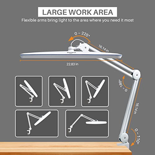 Task Lamp with Clamp, 23 Inch Lamp Head, Bright 182PCS LEDs,3 Color Temperatures, 4 Brightness Levels, Metal Swing Arm 20W 2200 Lumen Dimmable Led Desk Lamp (White, CCT) - color: White, CCT