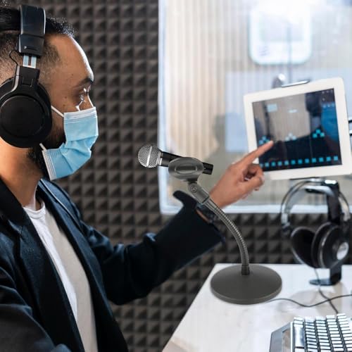 Desktop Gooseneck Microphone Stand – 6″ Flexible Arm, 1.4 lb Weighted Base, Includes Mic Clip & 3/8″–5/8″ Adapter – Ideal for Podcasting, Streaming, Gaming & Voice Recording - size: 6 inch