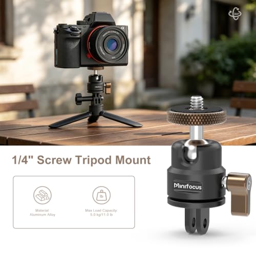 Mini Ball Head, Aluminum Vertical Bracket Tripod Adapter, 360° Rotation Camera Tripod Swivel Mount, 1/4" Screw to 2-Prong Conversion Adapter Compatible with GoPro, DJI Osmo/Pocket, Insta360, AKASO - color: S3020.