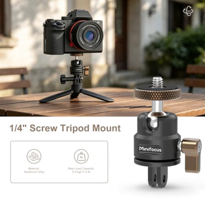 Mini Ball Head, Aluminum Vertical Bracket Tripod Adapter, 360° Rotation Camera Tripod Swivel Mount, 1/4" Screw to 2-Prong Conversion Adapter Compatible with GoPro, DJI Osmo/Pocket, Insta360, AKASO - color: S3020.