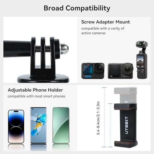 UTEBIT Magnetic Camera Mount, Action Camera Mount Adapter with Phone Holder | 88mm Strong Magnetic Base with 11 inch Magic Arm, Compatible with GoPro Hero 13/12, Insta 360, DJI OSMO Action 4/3, AKASO