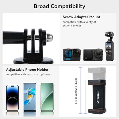 UTEBIT Magnetic Camera Mount, Action Camera Mount Adapter with Phone Holder | 88mm Strong Magnetic Base with 11 inch Magic Arm, Compatible with GoPro Hero 13/12, Insta 360, DJI OSMO Action 4/3, AKASO