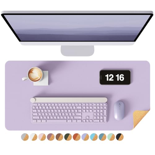 YSAGi Double-Sided Desk Pad, 23.6"x13.7"Leather Desk Mat, Eco Cork Desk Pad Protector,Large Mouse Pad,Waterproof Desk Blotter for Office/Home(Light Purple) - color: Light Purple, size: 23.6"x13.7"