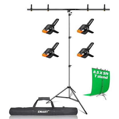 EMART 8.5 x 5ft Portable T-Shape Backdrop Stand Kit with Adjustable Frame, 4 Spring Clamps & Carry Bagfor Parties, Photography, Video, and Studio Background Support - size: 8.5ft x 5ft