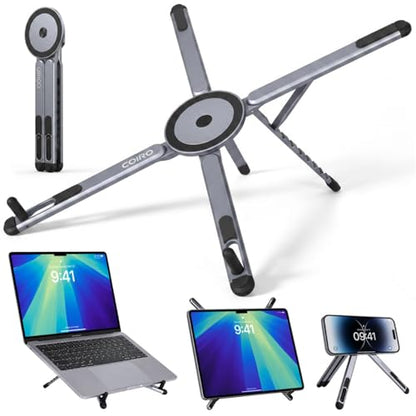 C Coiro 3-in-1 Magnetic Foldable Laptop Stand and Phone Stand for Desk Aluminum Alloy Adjustable Holder 10–16” Laptops & 4–13” Phones/Tablets, Magnetic Compatible with iPhone Android, Silver - color: Silver