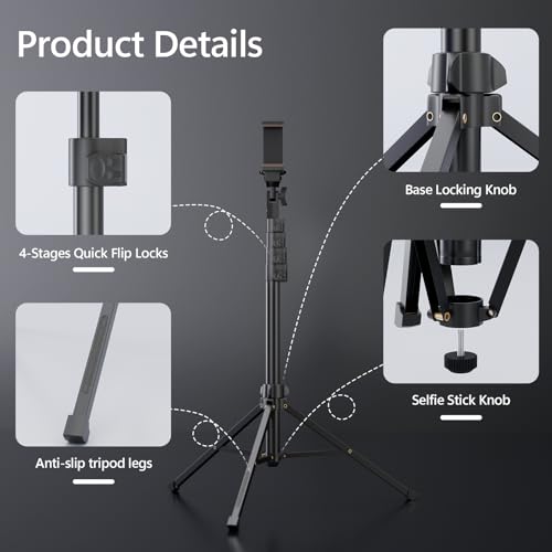 EMART 70" Flexible Phone Tripod for iPhone, Overhead Cellphone Holder &Camera Stand with Gooseneck and Remote, Selfie Stick for Video Recording, Live Streaming, Cooking, Vlogging, Fitness - size: 70in