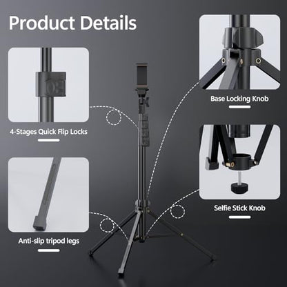 EMART 70" Flexible Phone Tripod for iPhone, Overhead Cellphone Holder &Camera Stand with Gooseneck and Remote, Selfie Stick for Video Recording, Live Streaming, Cooking, Vlogging, Fitness - size: 70in