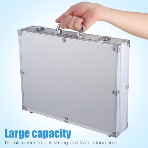 SUPVOX Aluminum Toolbox Lockable Storage Case for Tools Electronics and Accessories - Durable Silver Hard Case with Carry Handle - Large Capacity 14.57X11.22X2.95 Inches - color: Silver