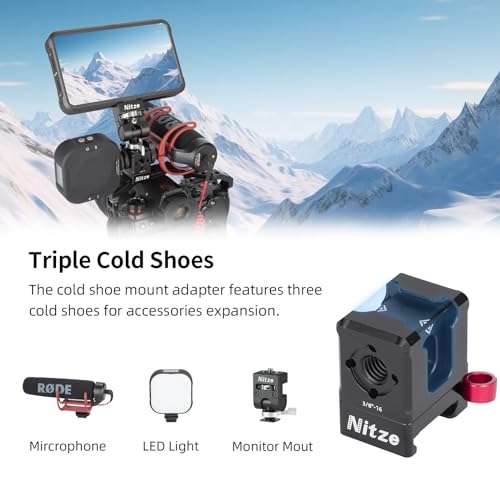 Nitze Quick Release NATO Clamp, with 3 Cold Shoes and 1/4", 3/8" Locating Holes for ARRI, Compatible with Monitor Mount, LED Light, Microphone, and DJI Gimbals - N45-A2