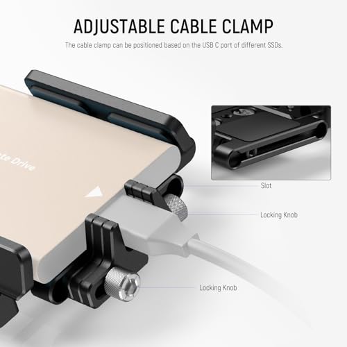 NEEWER Mount Bracket SSD Holder with Cold Shoe Cable Clamp, 1.6"-2.6" for Samsung T5 T7 SSD SanDisk Compatible with SmallRig Cage for BMPCC 4K 6K Compatible with iPhone 15 Pro Max Phone Cage, UA035 - style: UA035