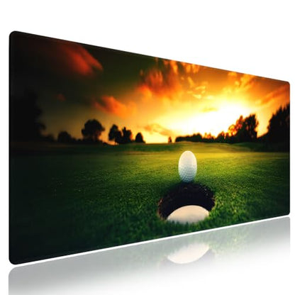Golf Ball Near Hole Large Mouse Pad, Golf Field Sunset Scenery Desk Mat | 31.5" x 11.8", XXL Gaming/Office Durable Stitched Keyboard Mat, Smooth Surface Anti-Slip Base - color: Golf Ball Near Hole