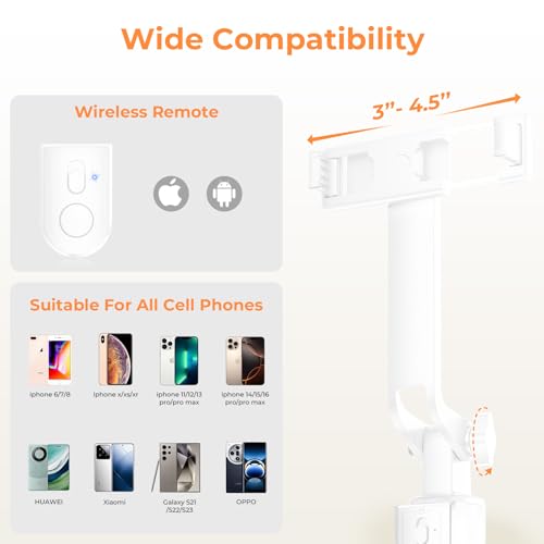 Sensyne 53" Selfie Stick for Phone, Extendable Travel Tripod with Detachable Remote for Photography, Selfies, Compatible with All Cell Phones, White - color: White