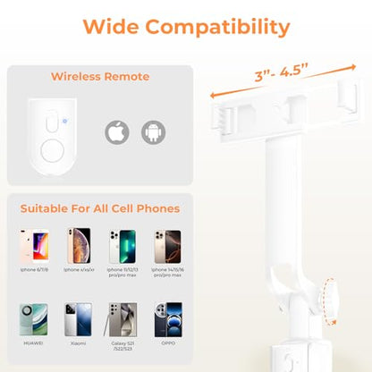Sensyne 53" Selfie Stick for Phone, Extendable Travel Tripod with Detachable Remote for Photography, Selfies, Compatible with All Cell Phones, White - color: White