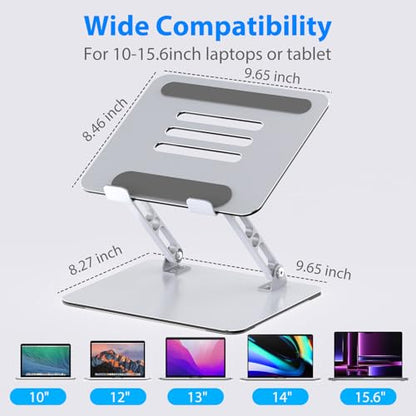Laptop Stand for Desk, Adjustable Laptop Riser, Metal Foldable Computer Stand Holder Portable Notebook Mount, Ventilated Cooling Printer Stand Compatible with 10-15.6” Laptops